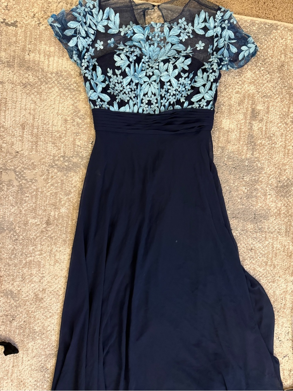 Navy Blue Dress with Light Blue Embroidered Bodice